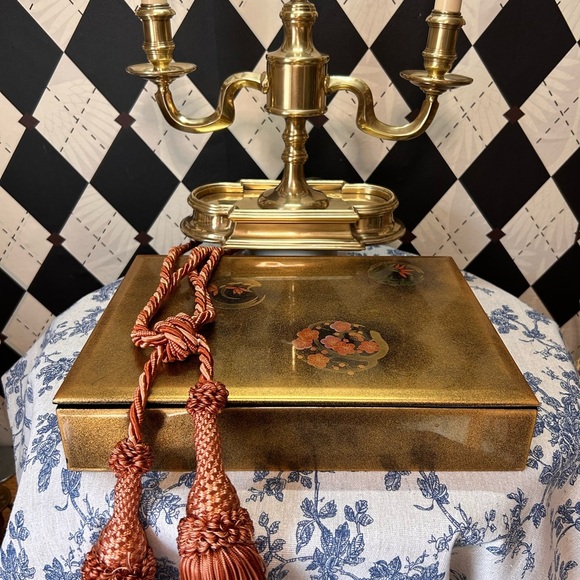 Curated Luxury Other - Japanese Gold Lacquered Large Box Black Interior| Cherry Blossoms Storage Decor